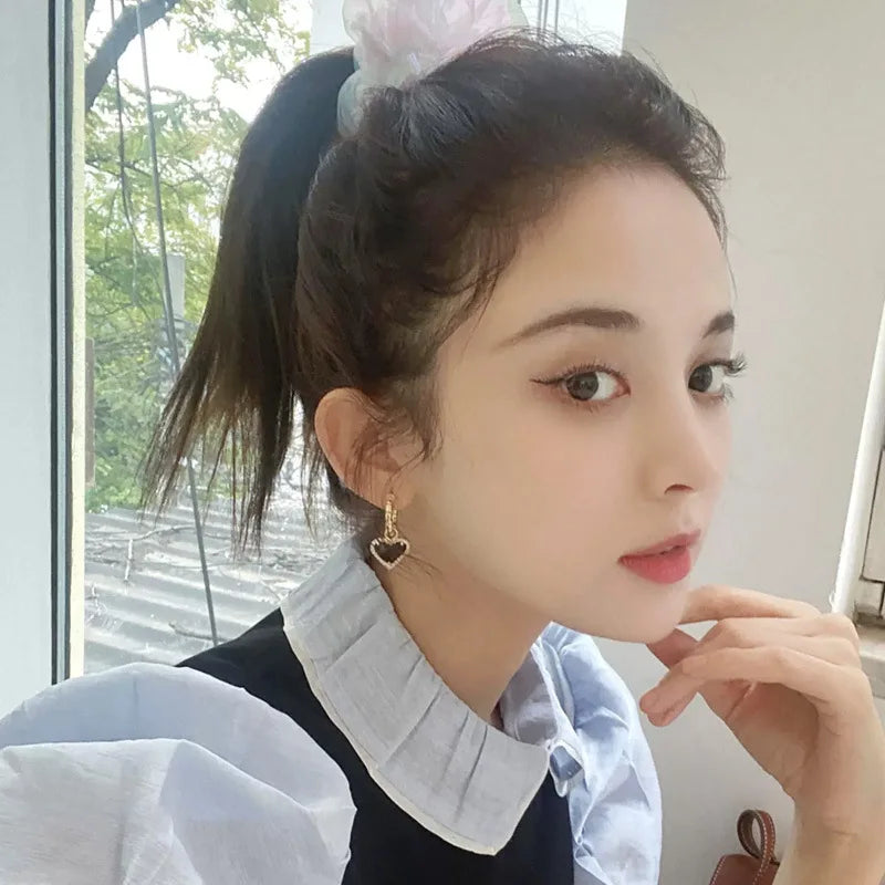 Women's Elegant Gold & Black Zircon Heart Drop Hoop Earrings - Lovez Aqua© -