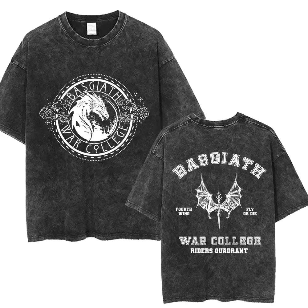 Fourth Wing Basgiath War College Double Sided Dragon Rider Vintage Unisex Shirt - Fourth Wing - H01583 Black / S