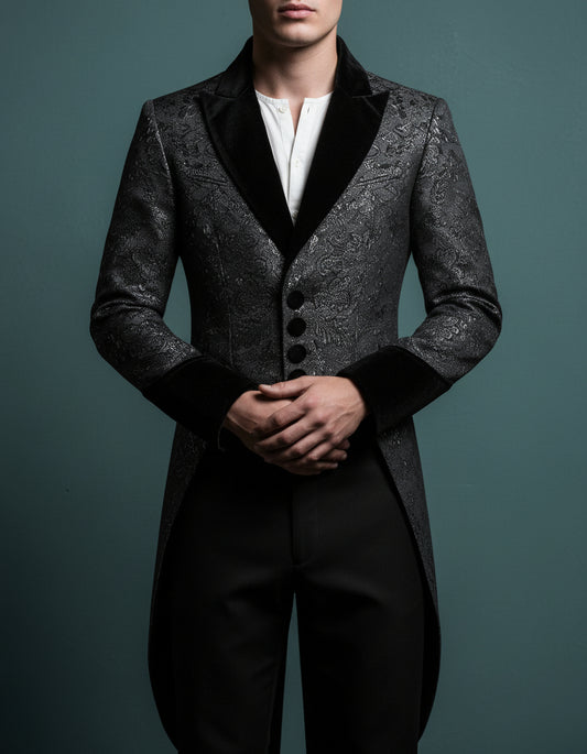 Renaissance Aristocrat Men’s Embroidered Brocade Tailcoat Jacket