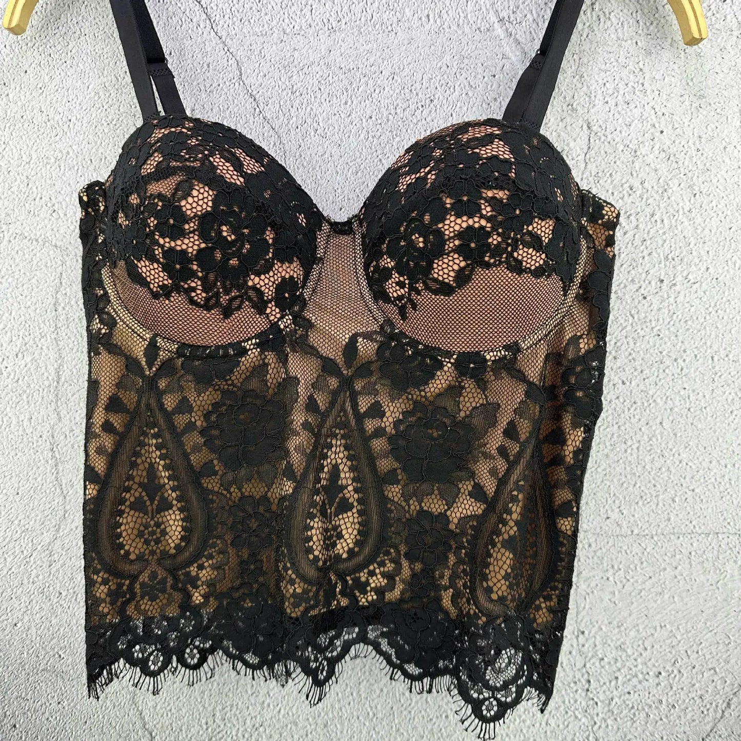 Gothic Floral Lace Women's Overbust Boned Corset Top with Sheer Mesh