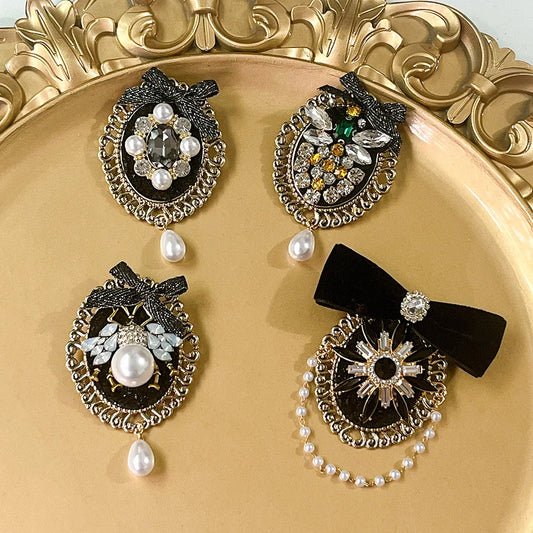 Vintage Rhinestone & Pearl Women's Baroque Rococo Ornate Lapel Brooch
