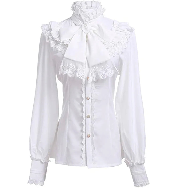 Vintage Victorian Women's Lolita Style Ruffled Long Sleeve Gothic Shirt