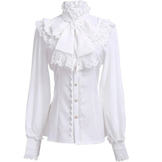 Vintage Victorian Women's Lolita Style Ruffled Long Sleeve Gothic Shirt