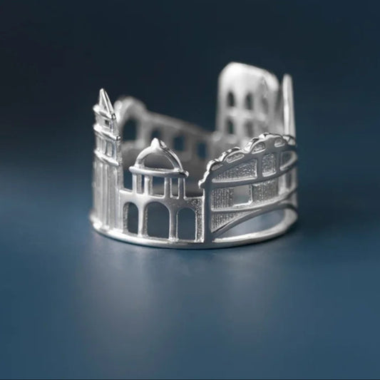 S925 Sterling Silver Hollow Out Venice Bridge City Architecture Women's Ring - Lovez Aqua© -