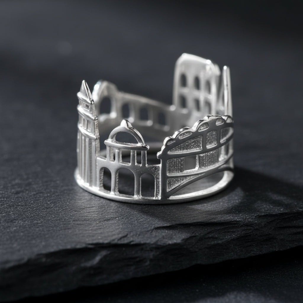 S925 Sterling Silver Hollow Out Venice Bridge City Architecture Women's Ring - Lovez Aqua© -