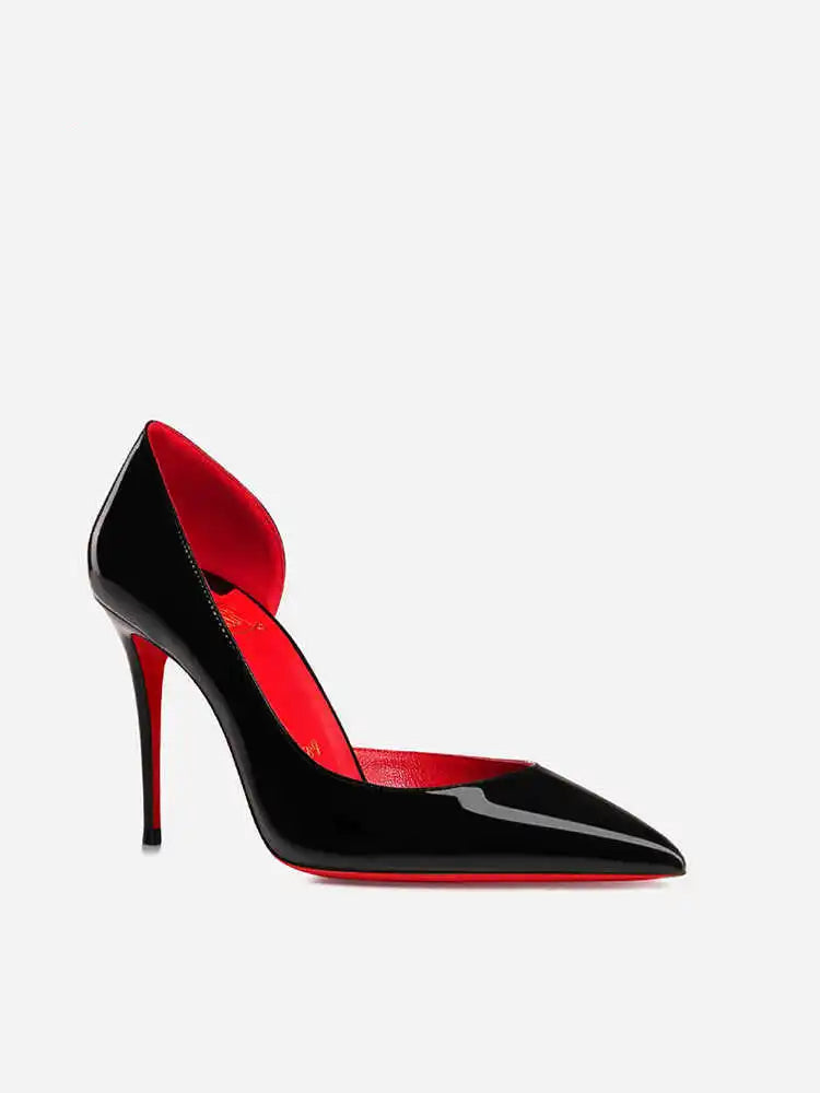 Woman's Red Sole Bottom Glossy Patent Leather Pointed Toe High Heels - Lovez Aqua© - Black Red Inner 10cm / US / 37