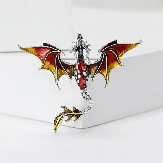 Mythical Flying Dragon Enamel & Rhinestone Colorful Unisex Brooch Pin - Lovez Aqua© -