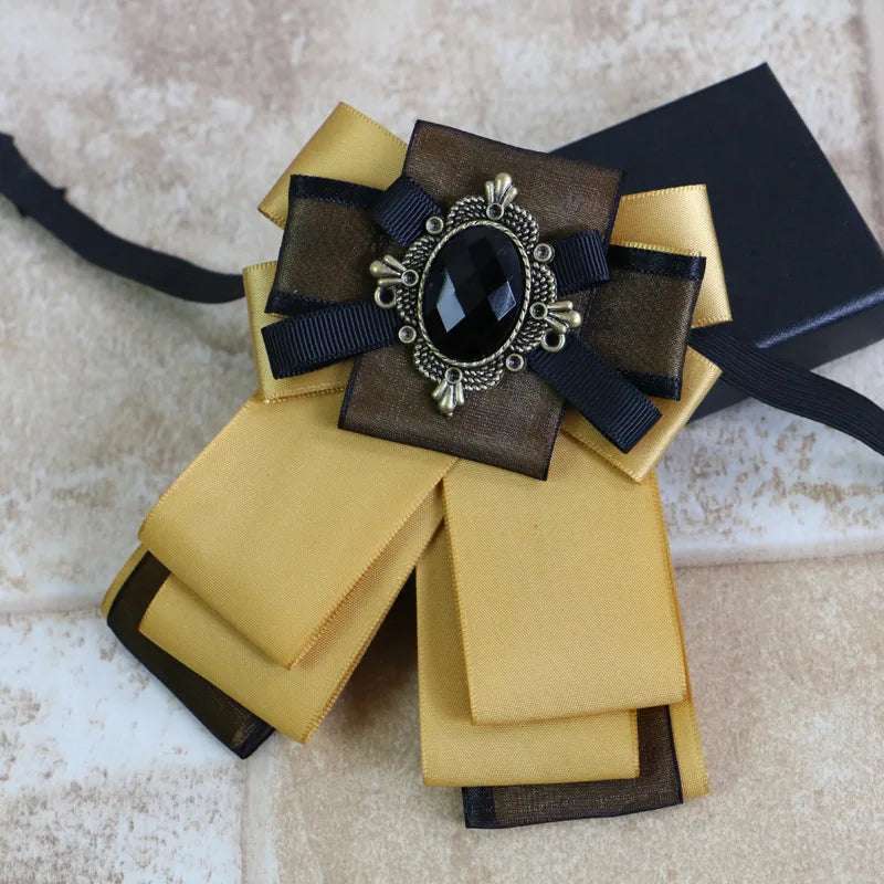 Vintage Baroque Men's Formal Ribbon Bowtie with Filigree Cabochon Rhinestone - Lovez Aqua© - 1