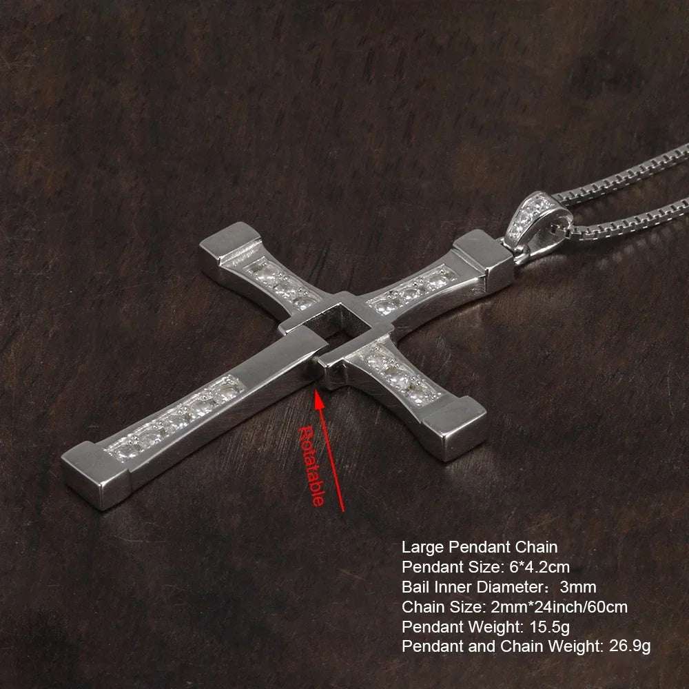 Fast & Furious Dominic Toretto 925 Sterling Silver Rotatable Cross Necklace - Lovez Aqua© -