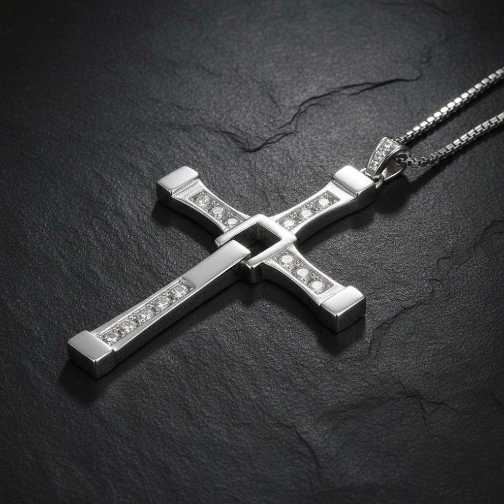 Fast & Furious Dominic Toretto 925 Sterling Silver Rotatable Cross Necklace - Lovez Aqua© -