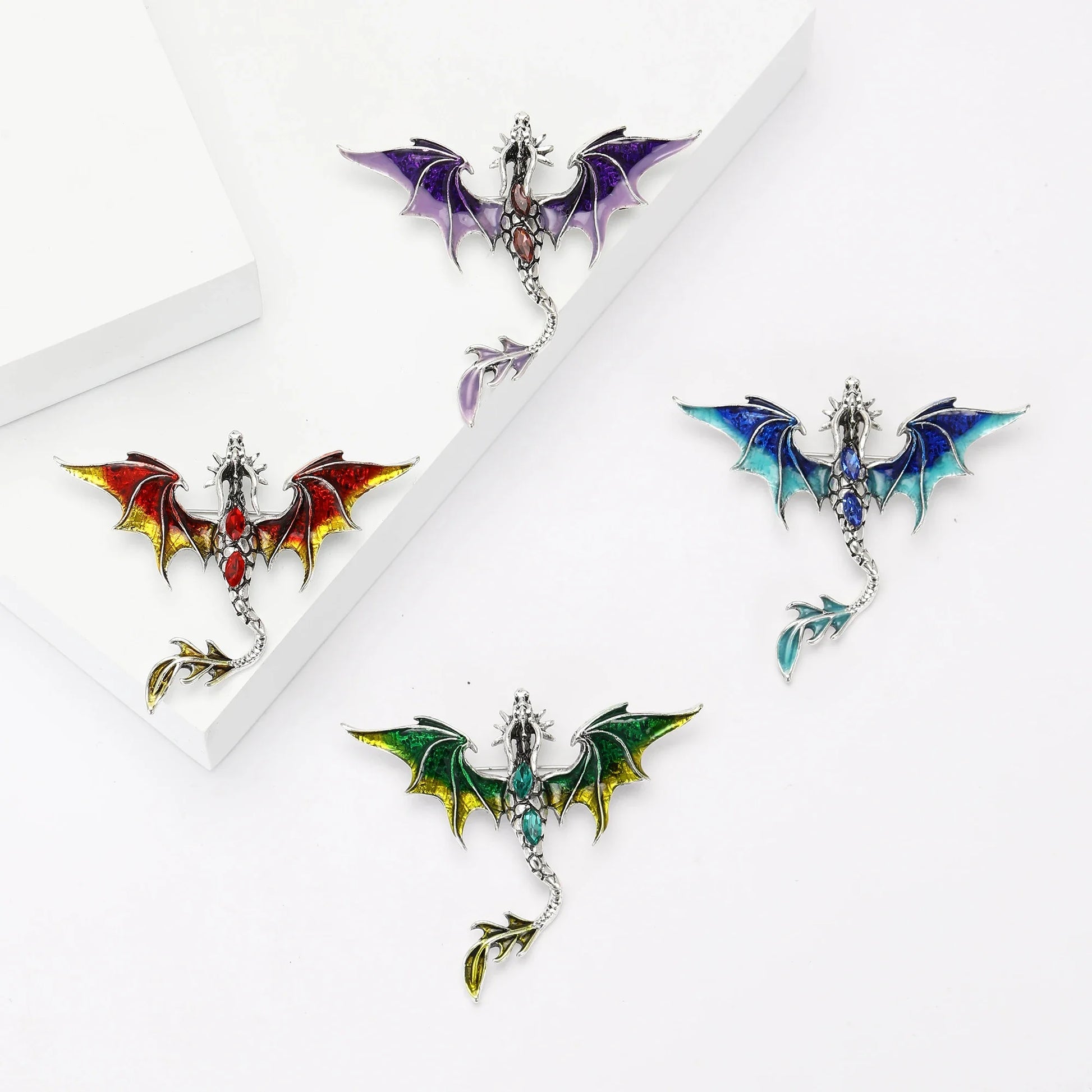 Mythical Flying Dragon Enamel & Rhinestone Colorful Unisex Brooch Pin - Lovez Aqua© -