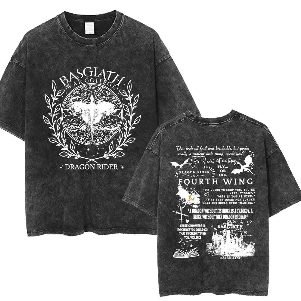 Fourth Wing Basgiath War College Double Sided Dragon Rider Vintage Unisex Shirt - Fourth Wing - H01576 Black / S