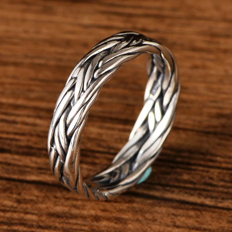Men's S925 Sterling Silver Norse Viking Double Braided Heritage Style Ring