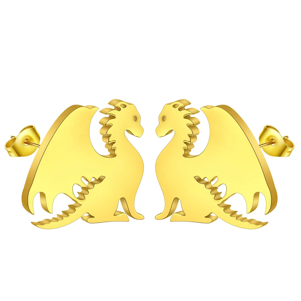 Fourth Wing Inspired Stainless Steel Mythical Dragon Unisex Stud Earrings - Lovez Aqua© -