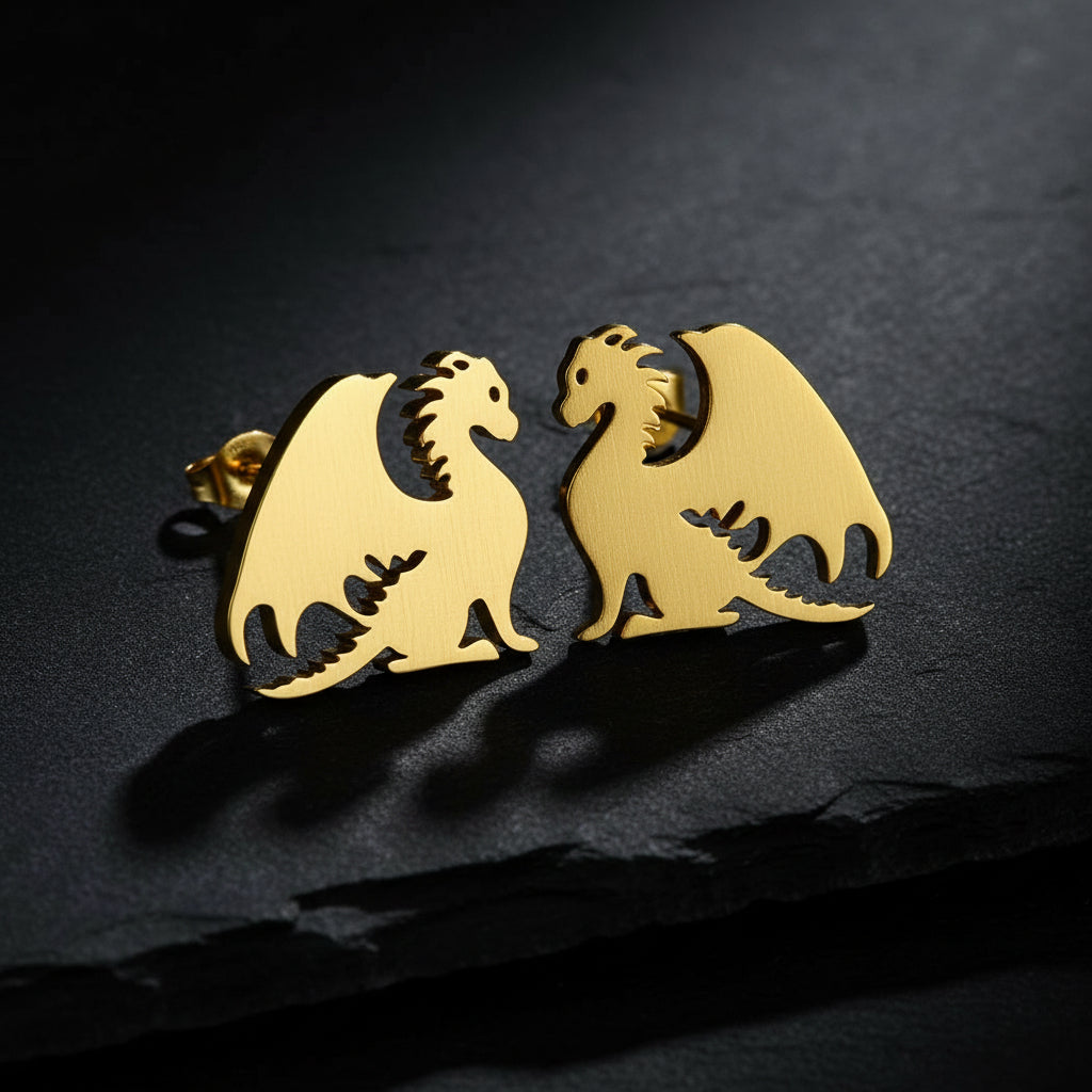 Fourth Wing Inspired Stainless Steel Mythical Dragon Unisex Stud Earrings - Lovez Aqua© -