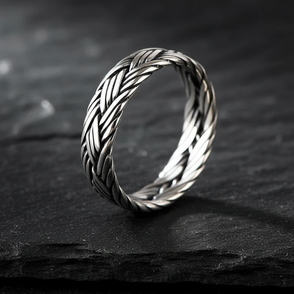 Men's 925 Sterling Silver Norse Viking Double Braided Heritage Style Ring