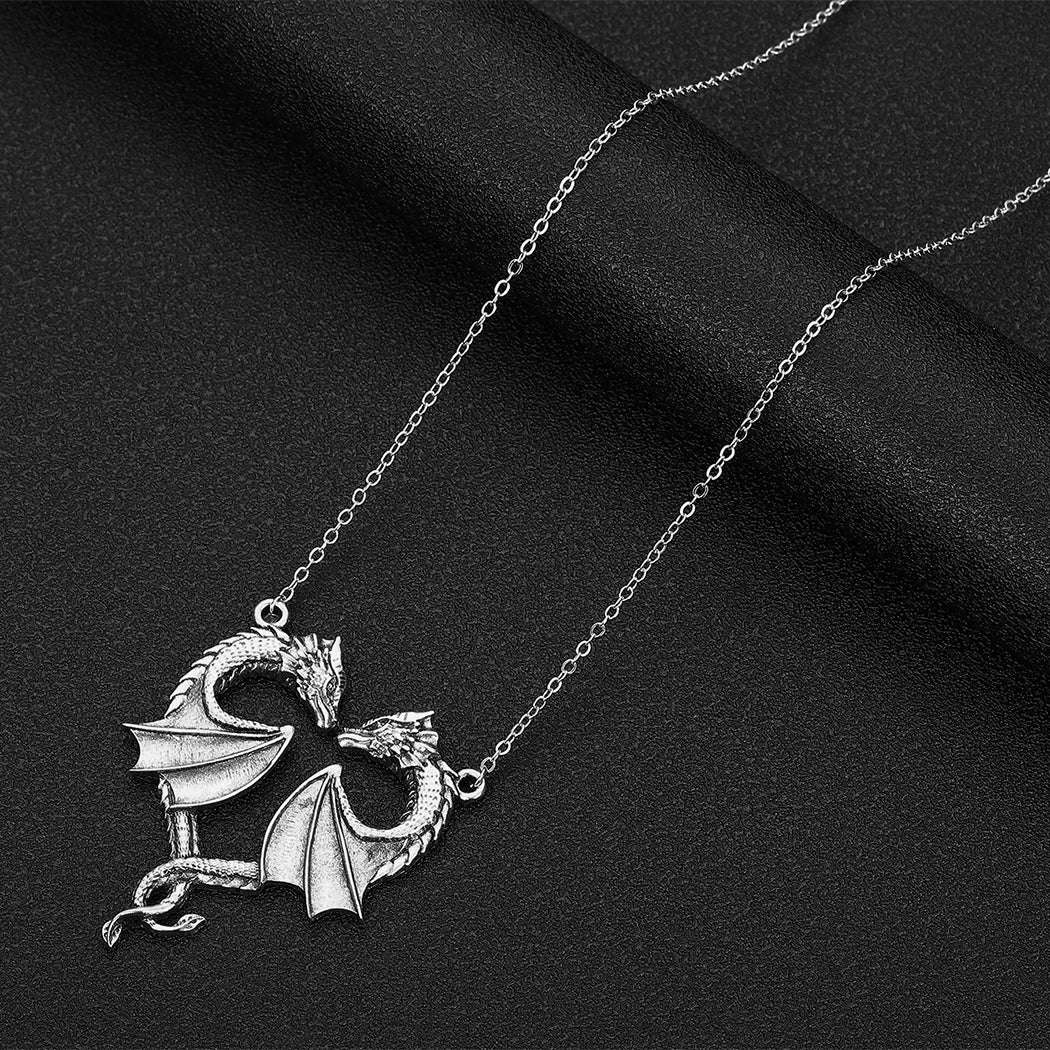 Fourth Wing Stainless Steel Entwined Dragon Couple Heart Shaped Necklace - Fourth Wing -