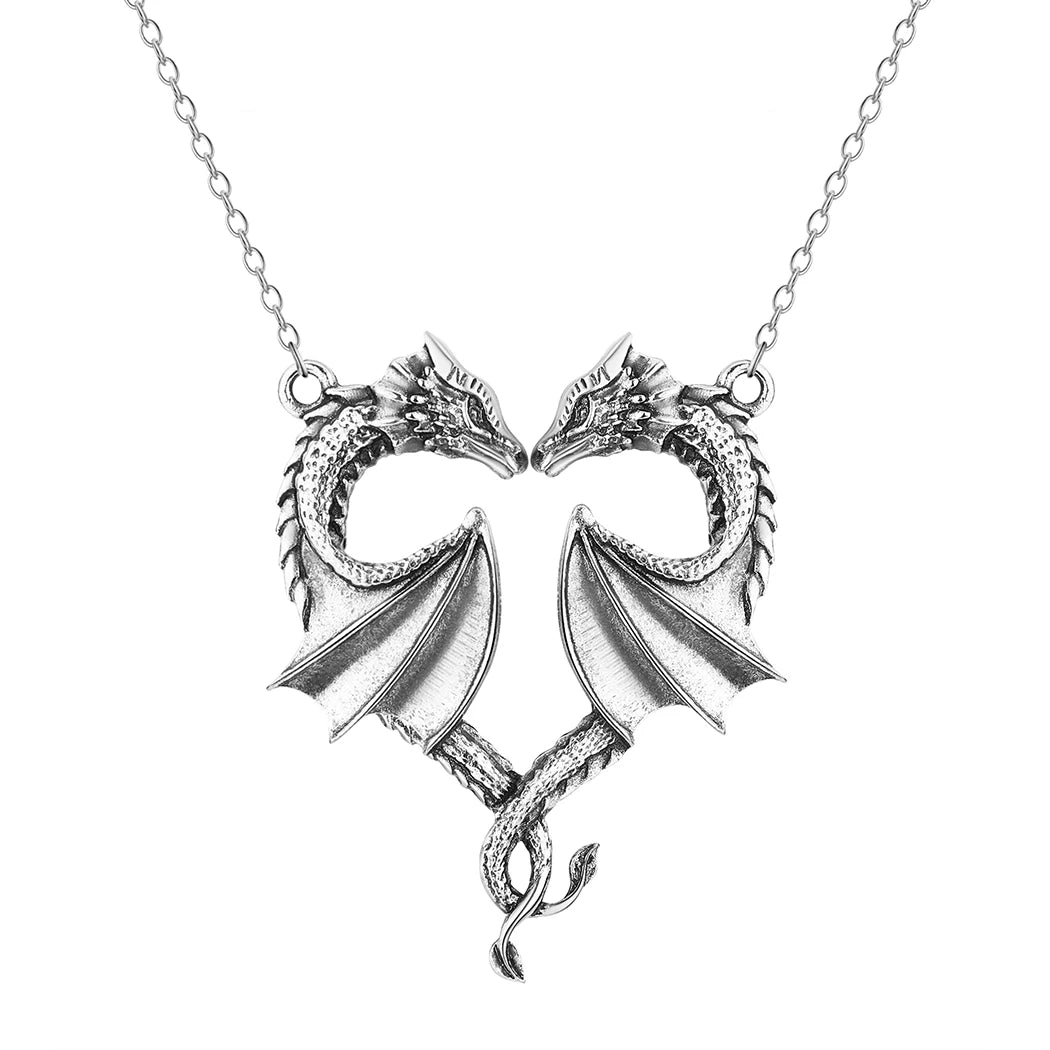 Fourth Wing Stainless Steel Entwined Dragon Couple Heart Shaped Necklace - Fourth Wing -