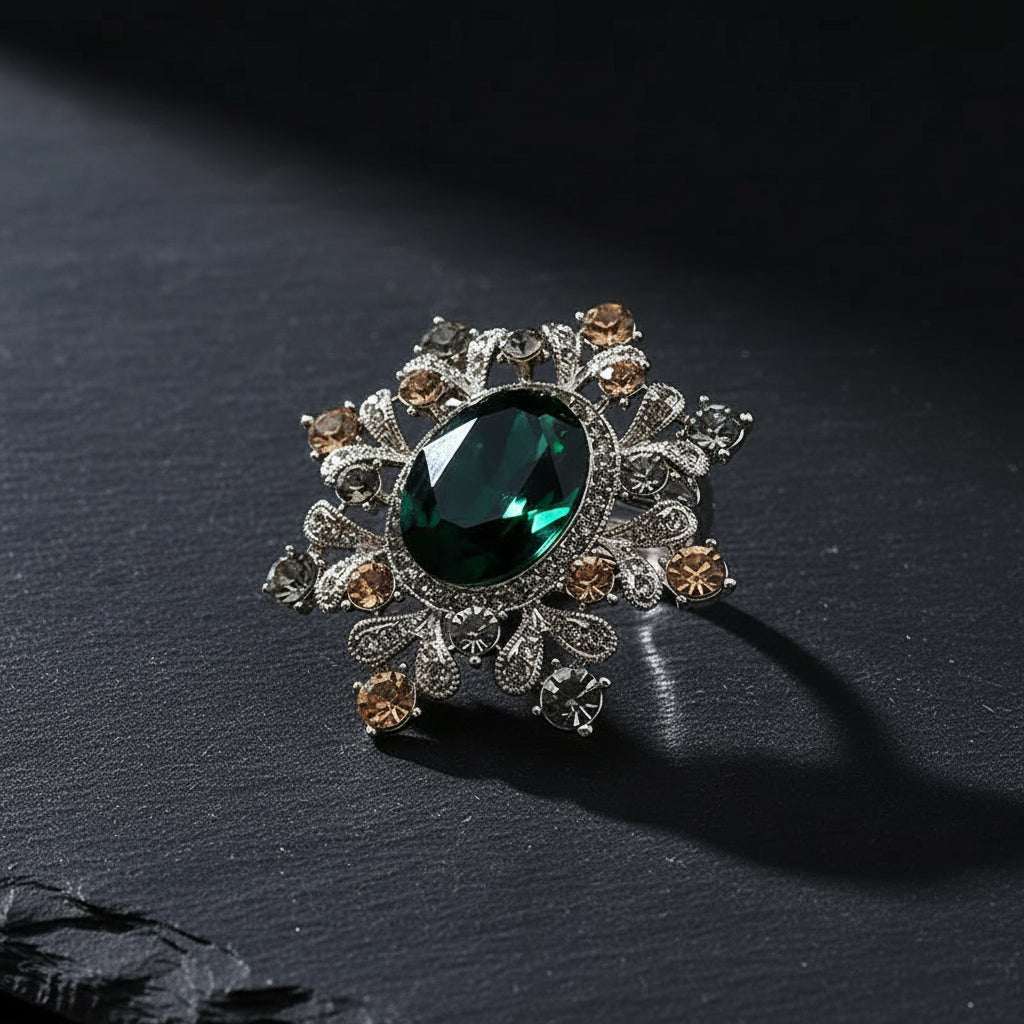 Women's Vintage Palace Style Floral Gemstone Embellished Baroque Brooch Pin