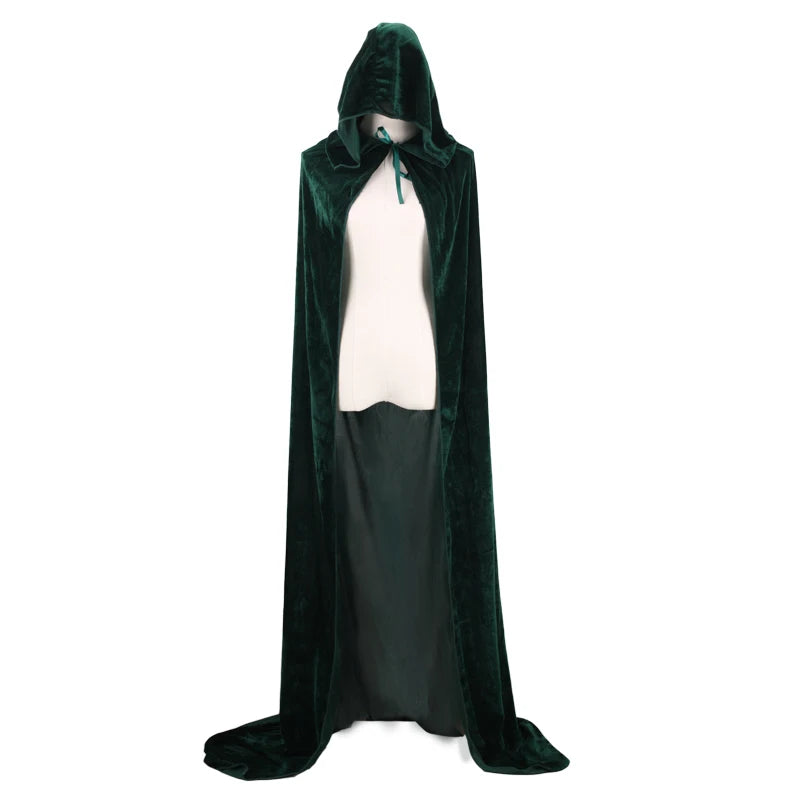 Medieval Renaissance Velvet Long Floor Length Hooded Unisex Cloak with Tie