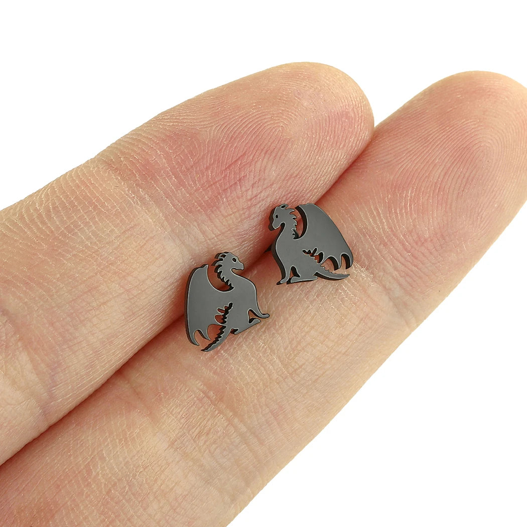 Fourth Wing Inspired Stainless Steel Mythical Dragon Unisex Stud Earrings - Lovez Aqua© -