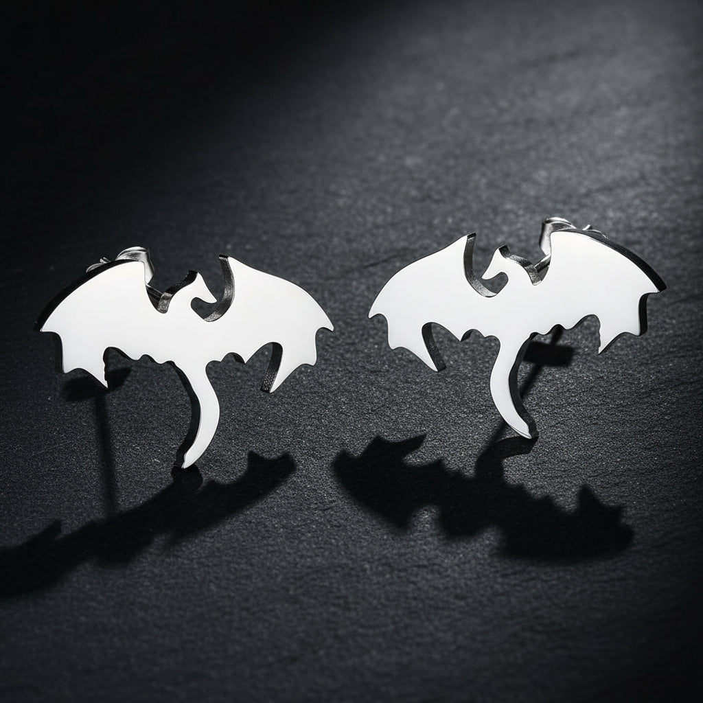 Fourth Wing Inspired Stainless Steel Mythical Dragon Unisex Stud Earrings - Lovez Aqua© -