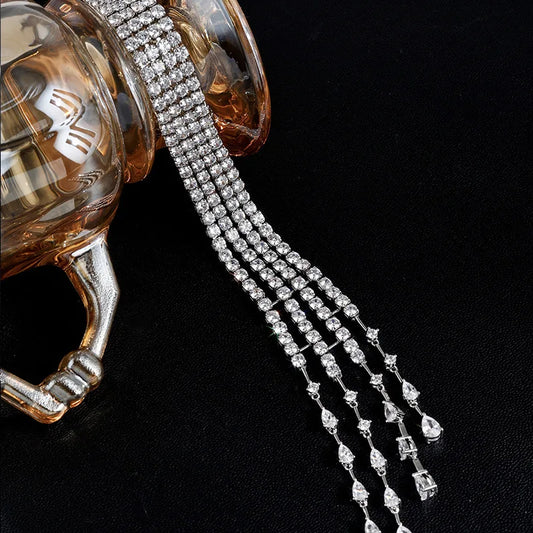 Exquisite Crystal Shoulder Chain Women's Long Tassel Brooch