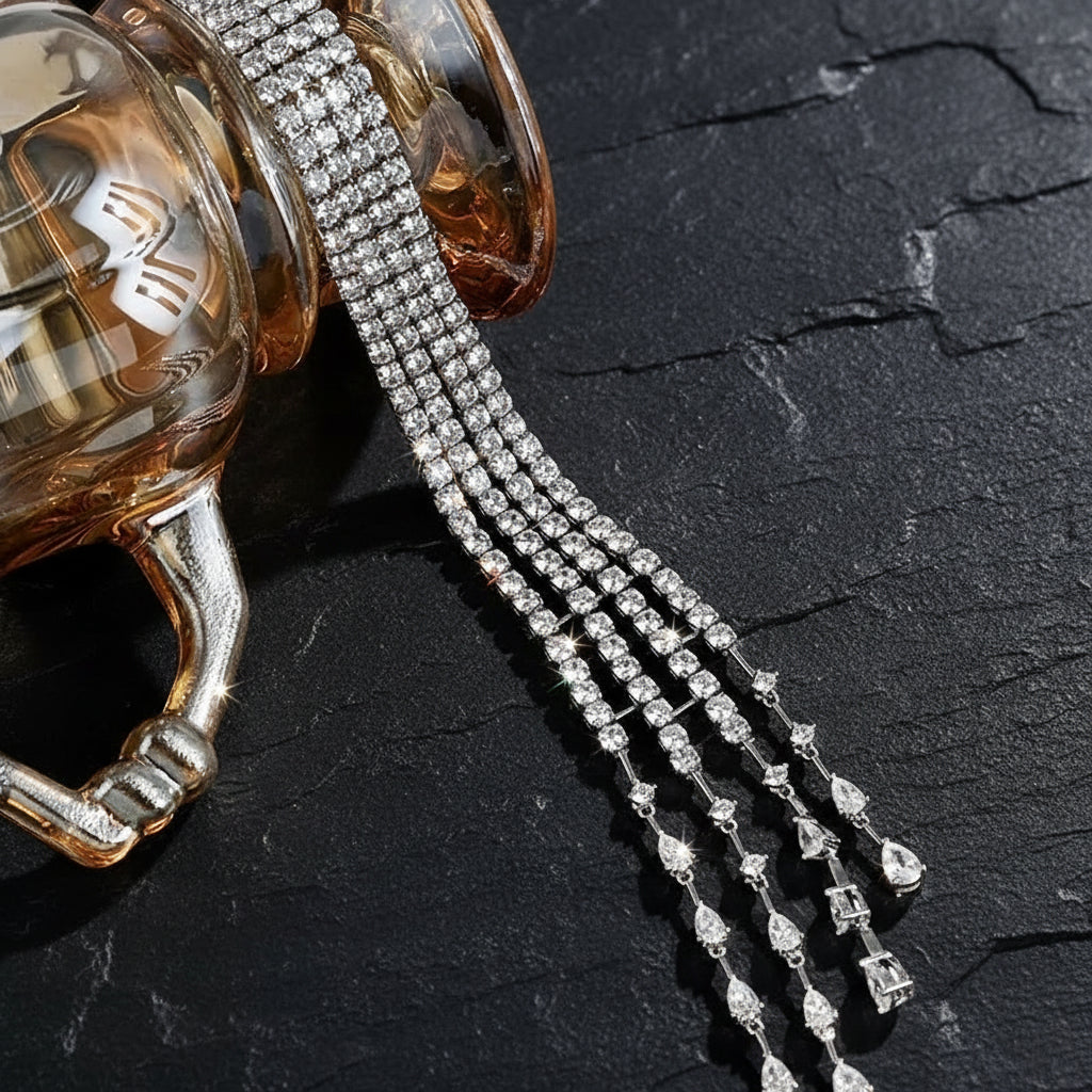 Exquisite Women's Crystal Shoulder Chain Long Tassel Brooch