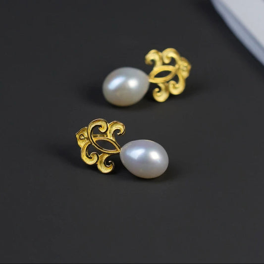 Women's 925 Sterling Silver Natural Pearl Vintage Filigree Water Drop Earrings - Lovez Aqua© -