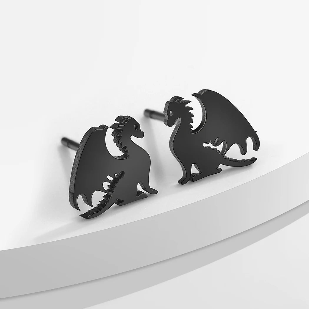 Fourth Wing Inspired Stainless Steel Mythical Dragon Unisex Stud Earrings - Lovez Aqua© -