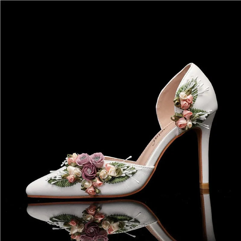 Women's Spring Wedding Floral Bouquet Satin Mary Jane High Heel Pumps