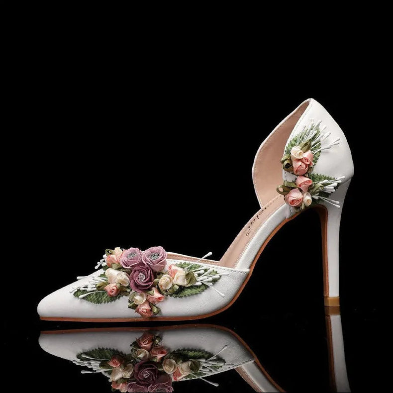 Women's Spring Wedding Floral Bouquet Satin Mary Jane High Heel Pumps