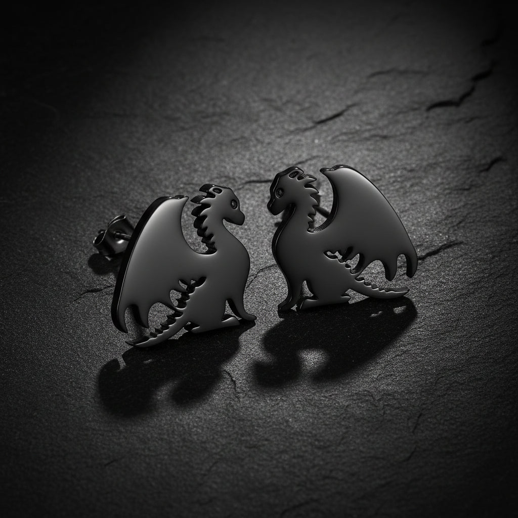 Fourth Wing Inspired Stainless Steel Mythical Dragon Unisex Stud Earrings - Lovez Aqua© -