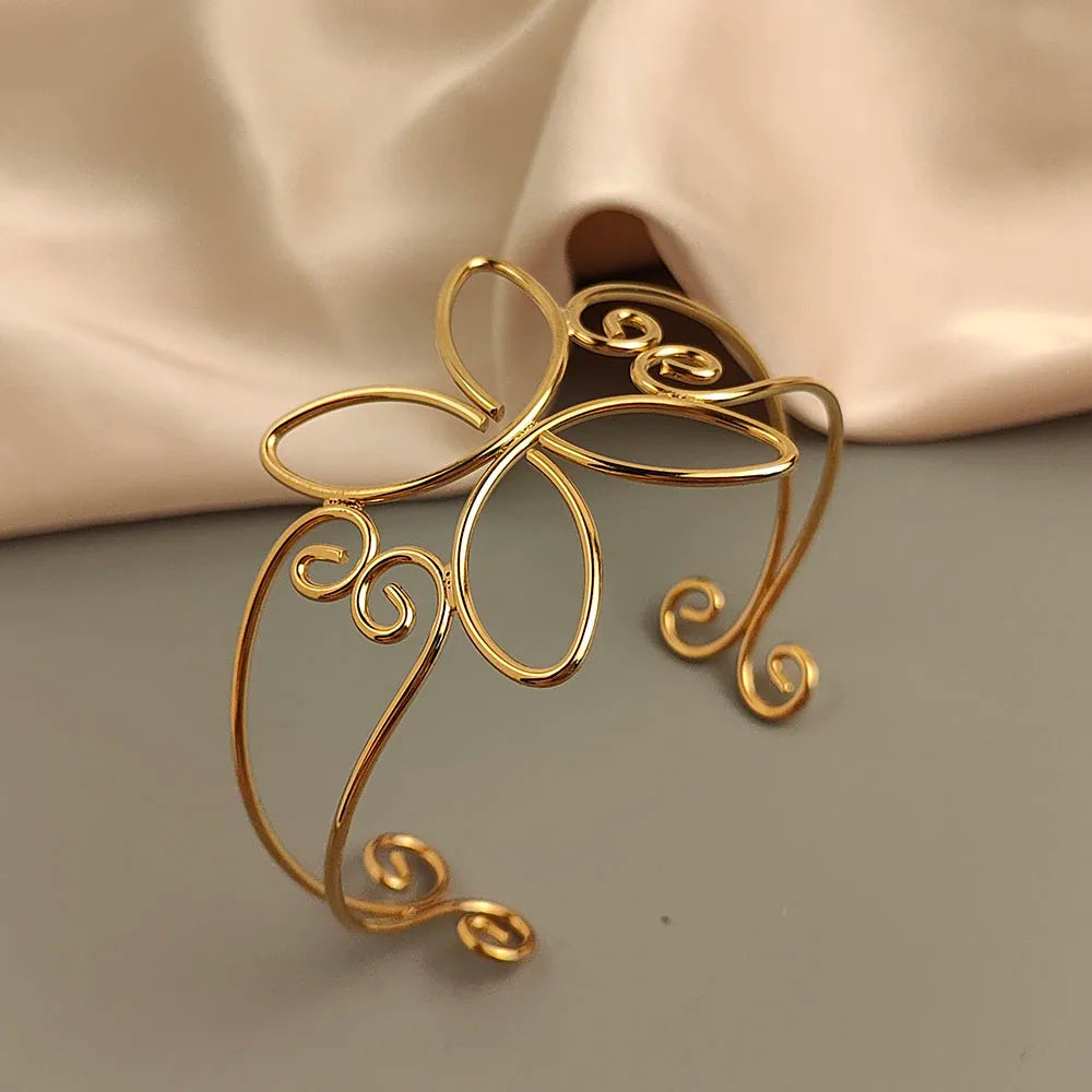 Women’s Gold-Tone Butterfly Scrollwork Open Cuff Bracelet