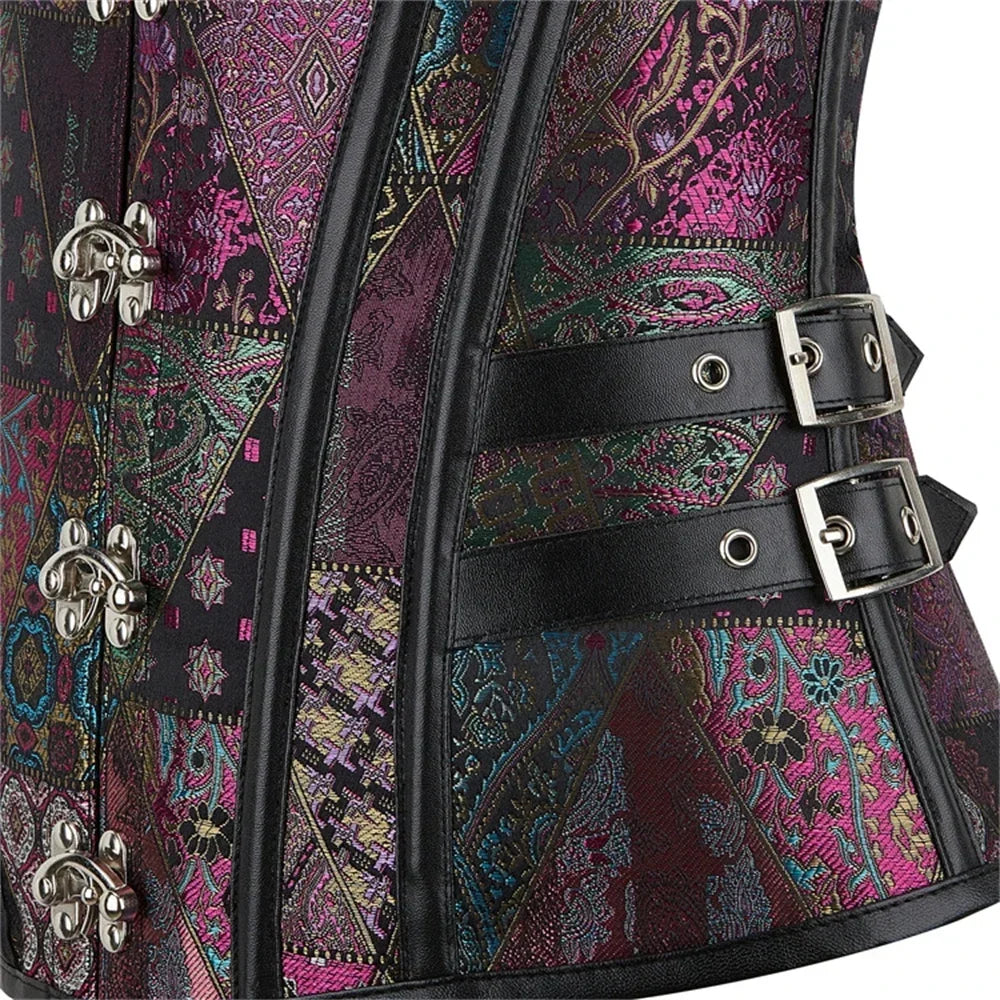 Luxury Victorian Gothic Steampunk Overbust Jacquard Bustier Lace-Up Corset