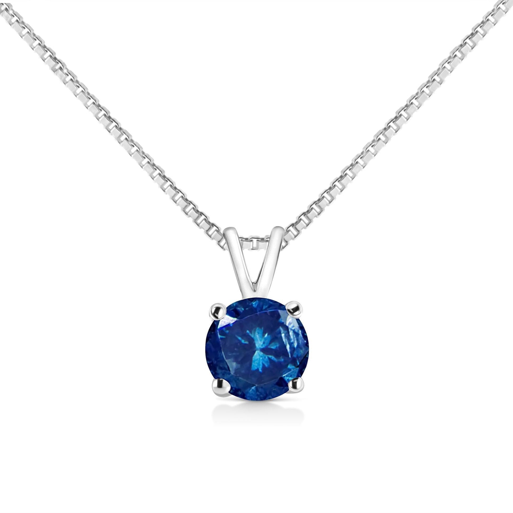 Solitaire Pendant Necklace with 14K White Gold and Round Lab Grown Diamond - Lovez Aqua© -