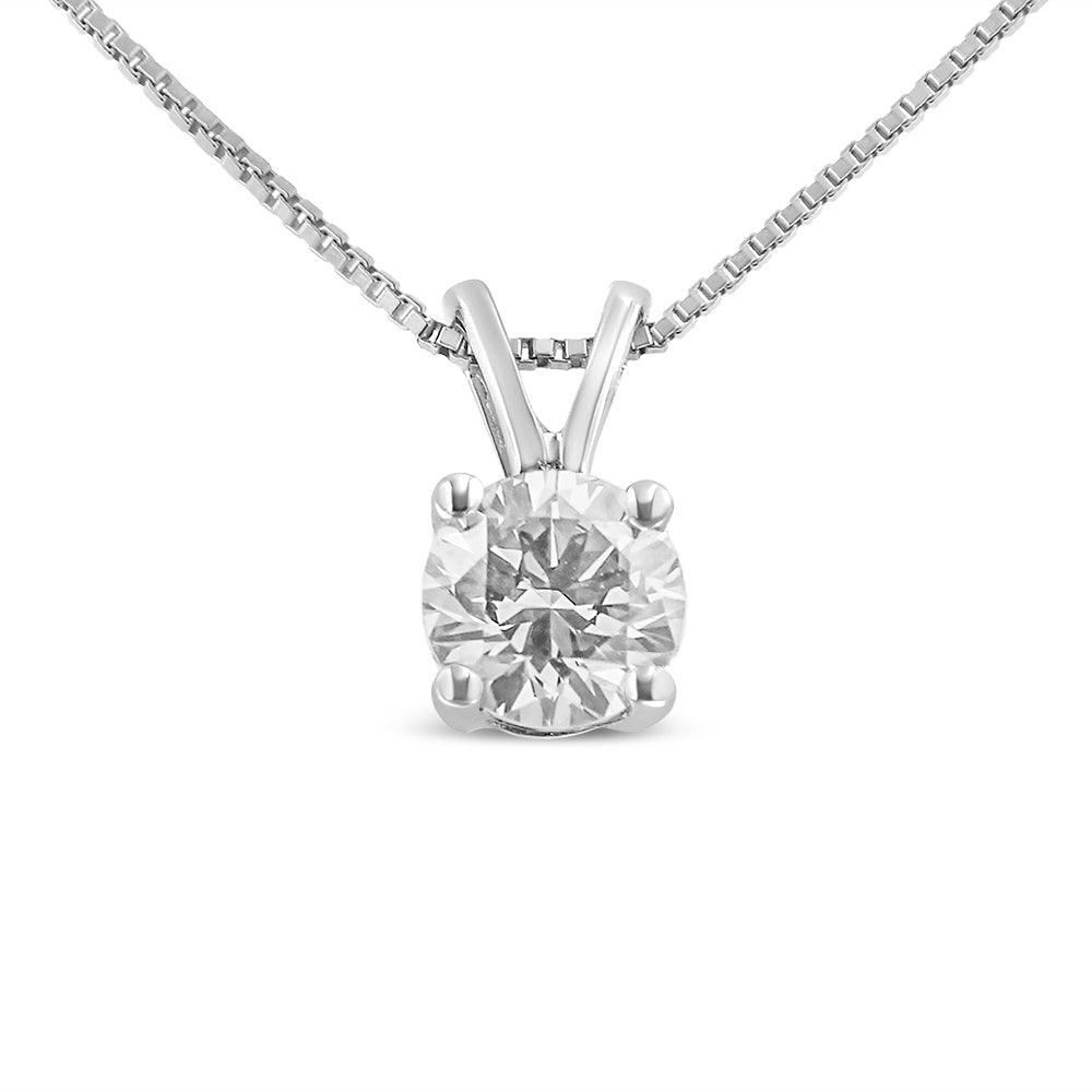 Solitaire Pendant Necklace with 14K White Gold and Round Lab Grown Diamond - Lovez Aqua© -