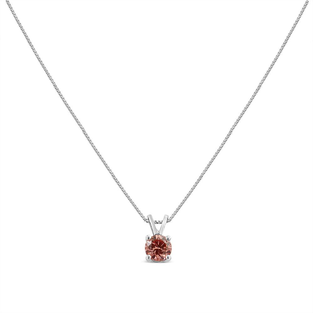 Solitaire Pendant Necklace with 14K White Gold and Round Lab Grown Diamond - Lovez Aqua© -