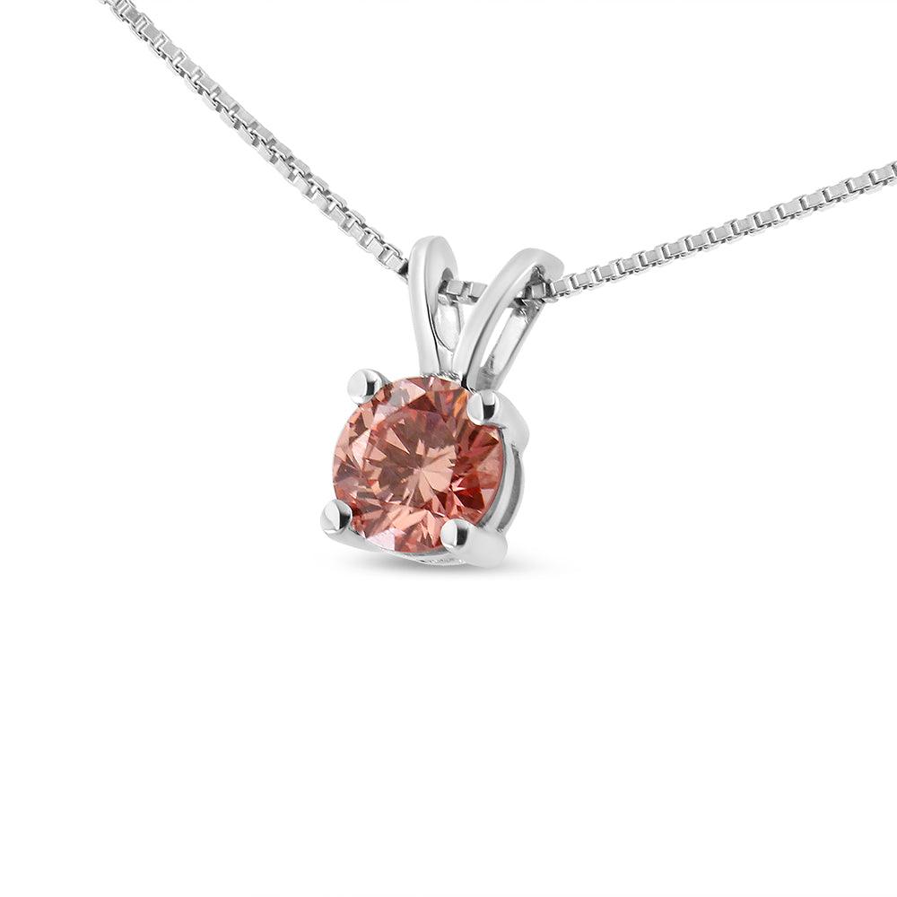 Solitaire Pendant Necklace with 14K White Gold and Round Lab Grown Diamond - Lovez Aqua© -
