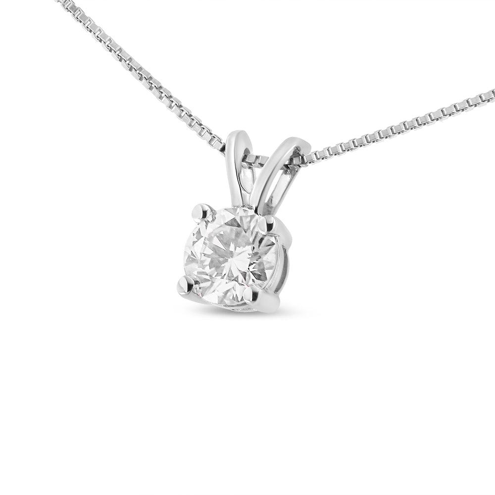Solitaire Pendant Necklace with 14K White Gold and Round Lab Grown Diamond - Lovez Aqua© -