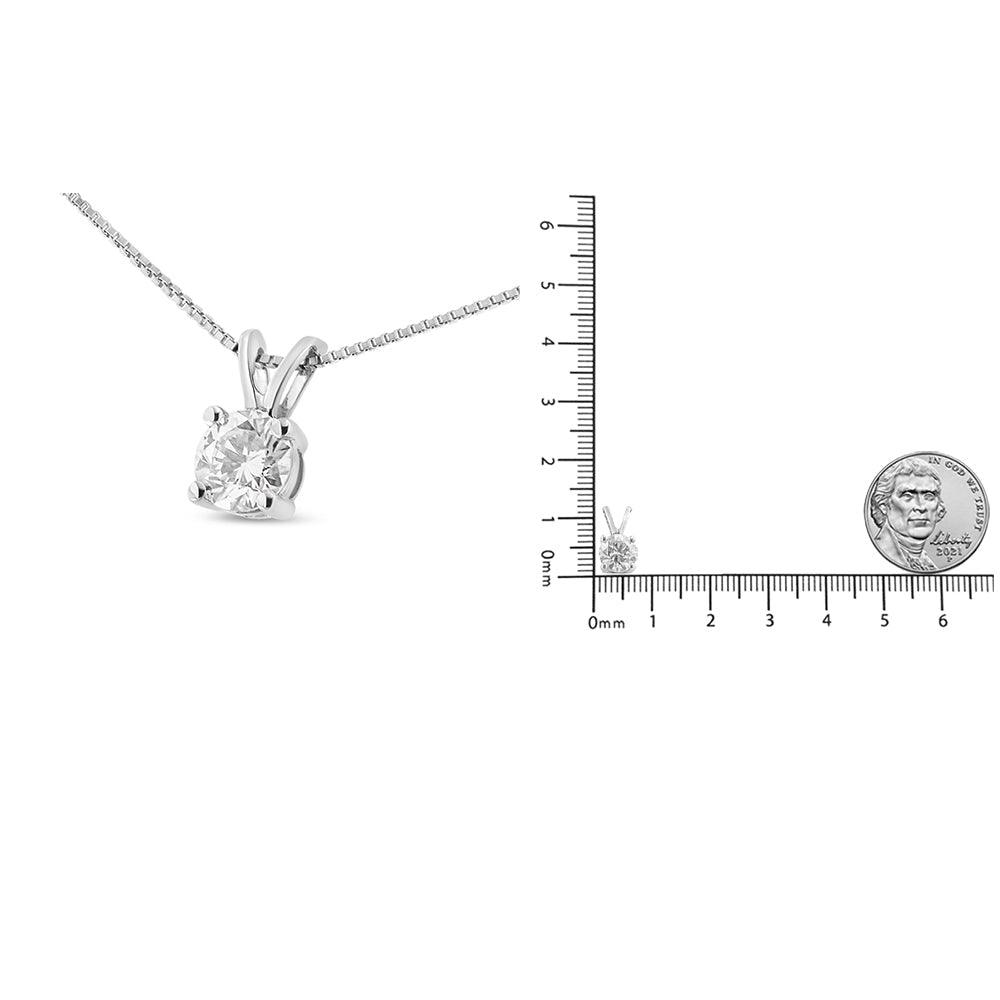 Solitaire Pendant Necklace with 14K White Gold and Round Lab Grown Diamond - Lovez Aqua© -
