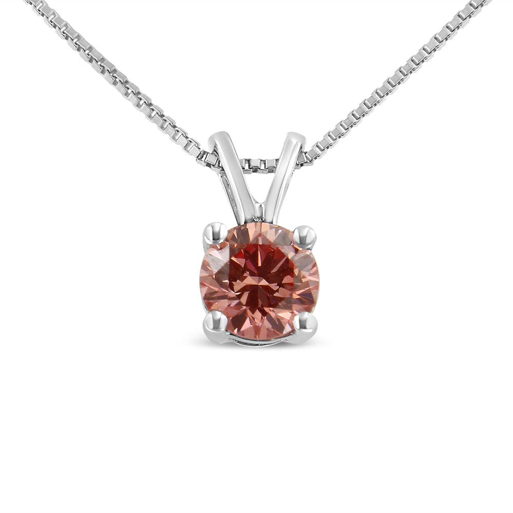 Solitaire Pendant Necklace with 14K White Gold and Round Lab Grown Diamond - Lovez Aqua© -