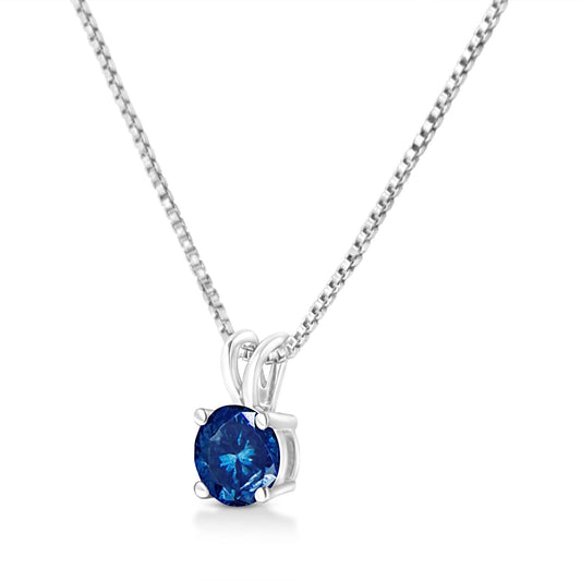 Solitaire Pendant Necklace with 14K White Gold and Round Lab Grown Diamond - Lovez Aqua© -