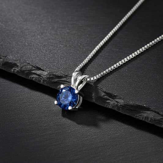 Solitaire Pendant Necklace with 14K White Gold and Round Lab Grown Diamond - Lovez Aqua© -