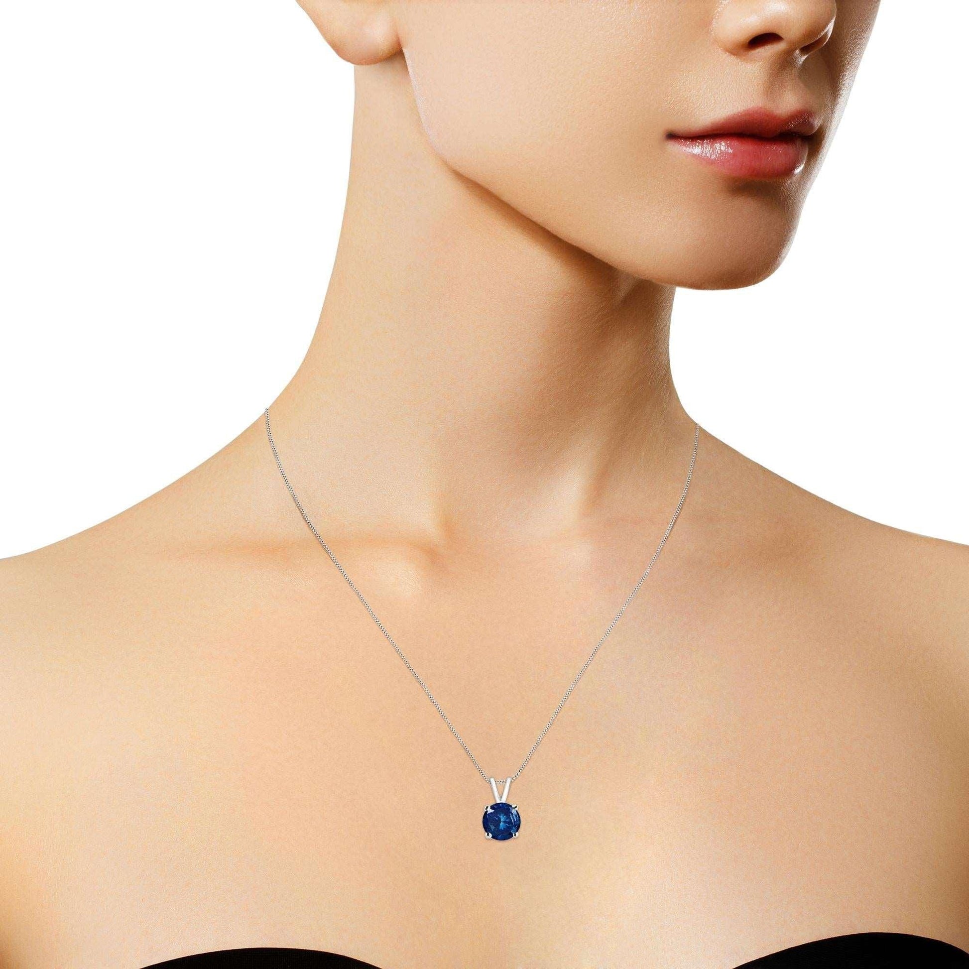 Solitaire Pendant Necklace with 14K White Gold and Round Lab Grown Diamond - Lovez Aqua© -
