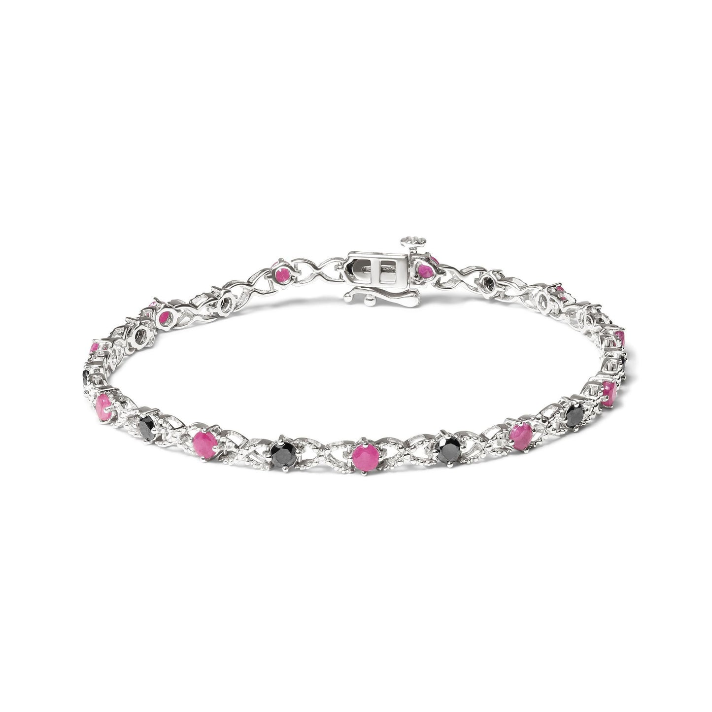 Sterling Silver 925 Treated Black Diamond & Lab-Created Pink Ruby Bracelet - Lovez Aqua© -