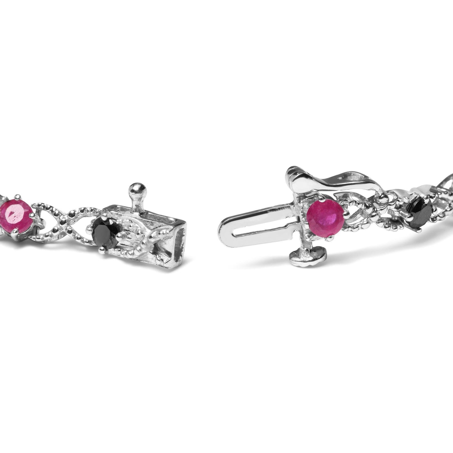 Sterling Silver 925 Treated Black Diamond & Lab-Created Pink Ruby Bracelet - Lovez Aqua© -