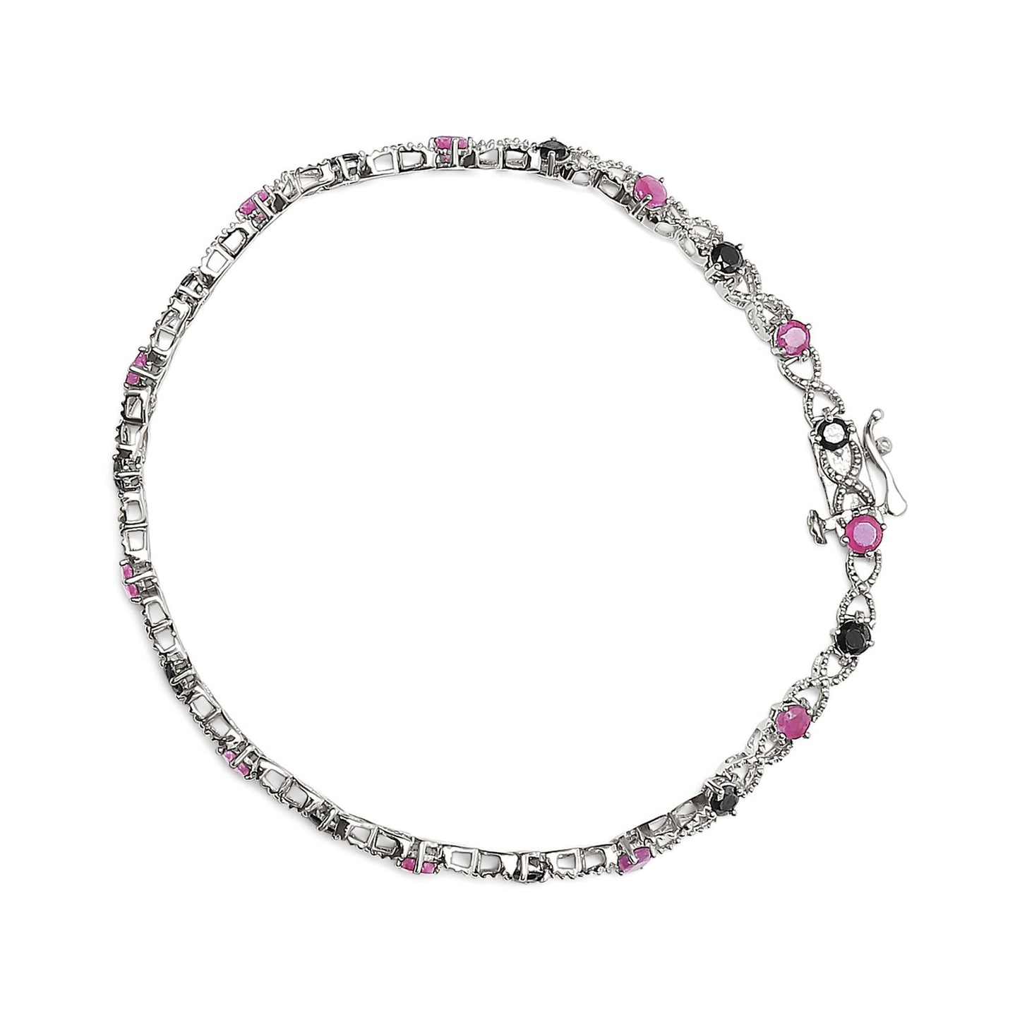 Sterling Silver 925 Treated Black Diamond & Lab-Created Pink Ruby Bracelet - Lovez Aqua© -