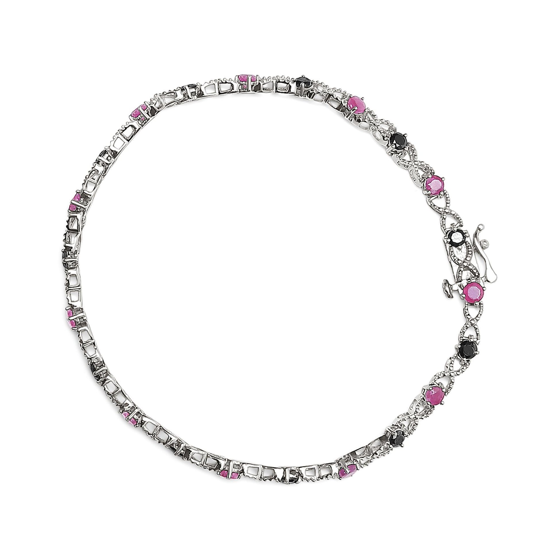 Sterling Silver 925 Treated Black Diamond & Lab-Created Pink Ruby Bracelet - Lovez Aqua© -
