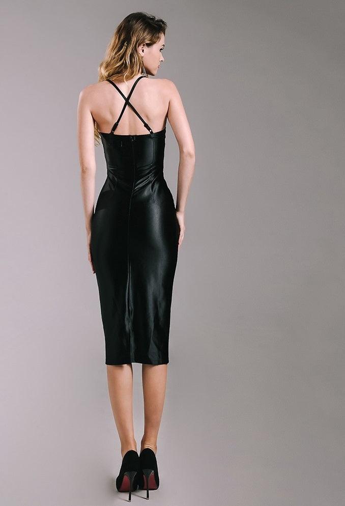 Sultry Satin Knee Length Midi Dress with Sweetheart Neckline & Spaghetti Straps - Lovez Aqua© -